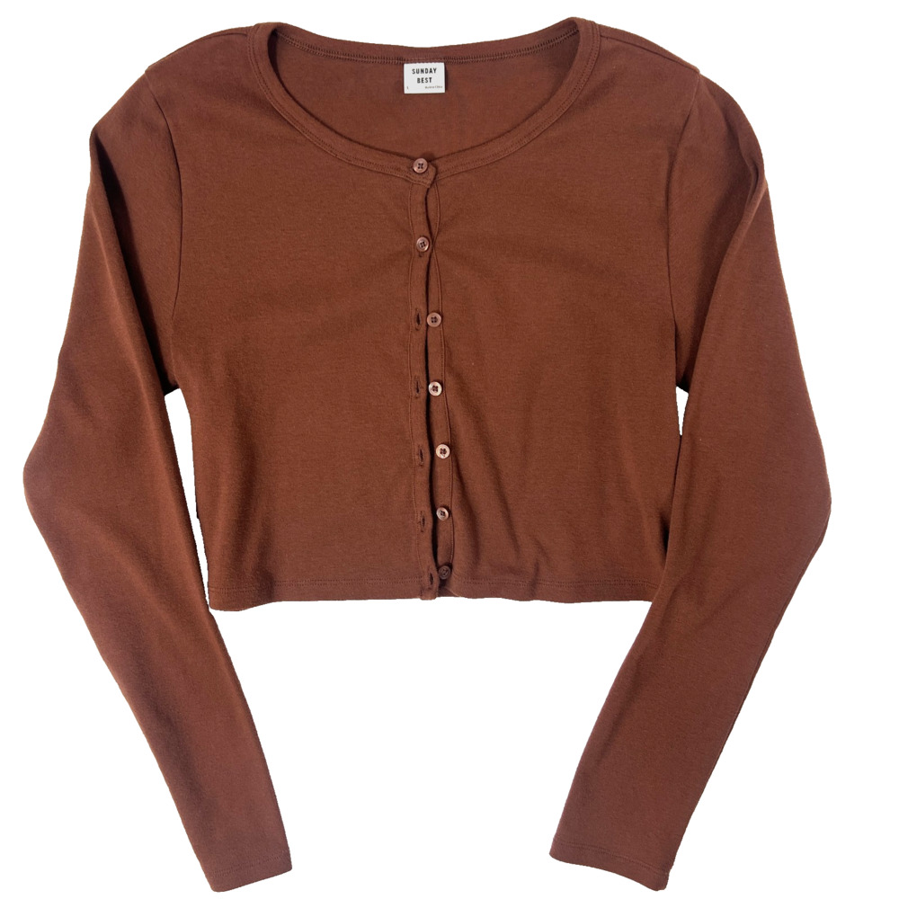 SUNDAY BEST Apple Longsleeve Cardigan L Aritzia BestHug Crop Knit Top Y2K Preppy